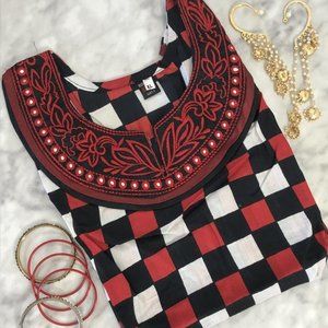 Sleeveless Checkered Womens Kurta Tunic Top